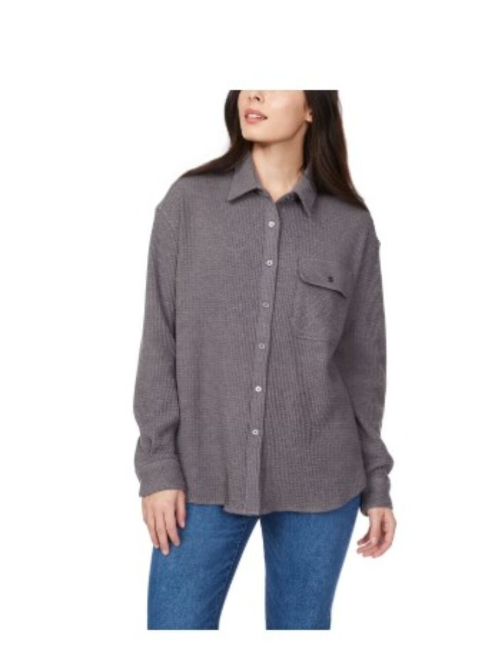 Buffalo Women's Waffle Button-Down Top Gray Heather Rock Multiple Sizes